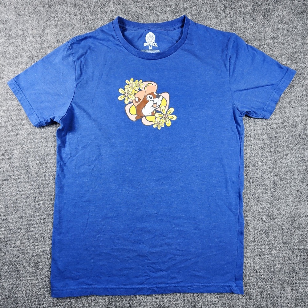 Buc-ees Just A Girl Who Loves Buc-ees Blue Graphic T-Shirt Medium Retro Flowers